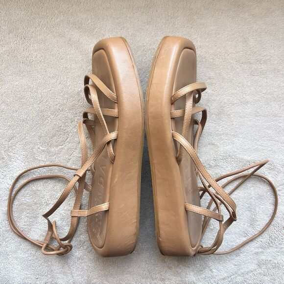 Loeffler Randall Beau Dark Sand Wrap Platform Sandals Women 7 Ankle Strap Laces - Picture 4 of 11